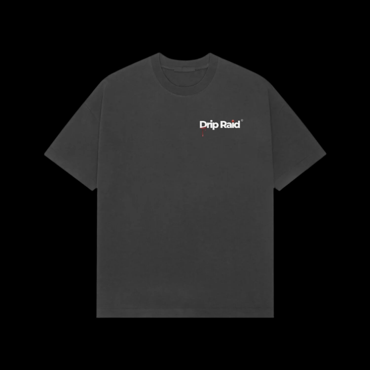 Black Drip Raid graphic tee with white logo print on chest short sleeves classic fit