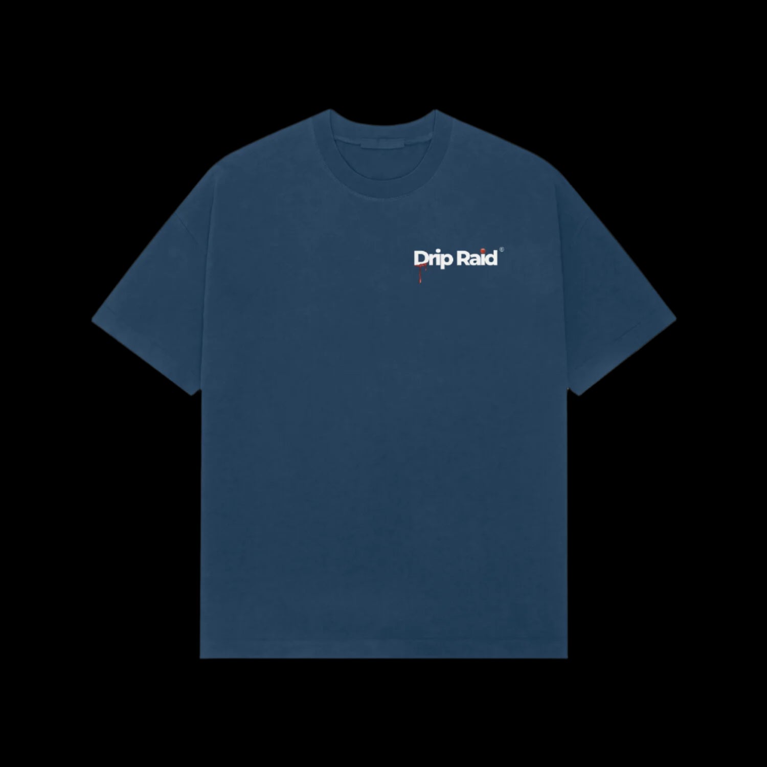 Drip Raid graphic tee in navy blue with white logo print on chest by Drip Raid